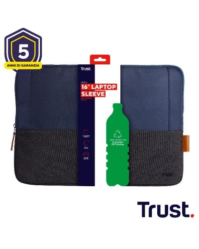 CUSTODIA/SLEEVE 16" MORBIDA PER LAPTOP/NOTEBOOK REALIZZATA CON PET RICICLATO - TRUST LISBOA BLU