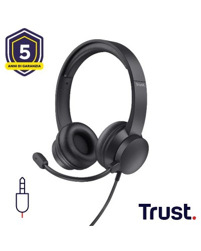 CUFFIE ON-EAR CABLATE 1,8M JACK 3,5MM CON MICROFONO FLIP TO MUTE - TRUST AYDA - NERO
