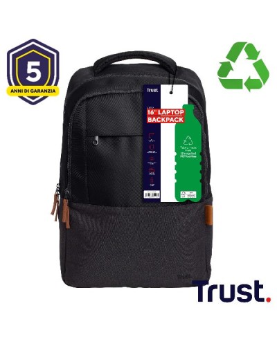ZAINO LAPTOP/NOTEBOOK FINO A 16" ECO - REALIZZATO CON PET RICICLATO - TRUST LISBOA NERO