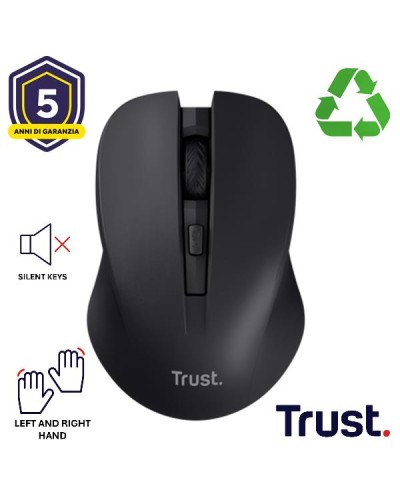 MOUSE WIRELESS SILENZIOSO - 1800DPI - PLASTICA RICICLATA 82% - TRUST MYDO - NERO