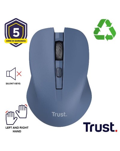 MOUSE WIRELESS SILENZIOSO - 1800DPI - PLASTICA RICICLATA 82% - TRUST MYDO - BLU