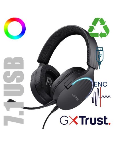 CUFFIE GAMING RGB CABLATE USB 7.1, MICROFONO STACCABILE CON RIDUZIONE DEL RUMORE, DRIVER 50MM - PLASTICA RICICLATA 85% - TRUST 