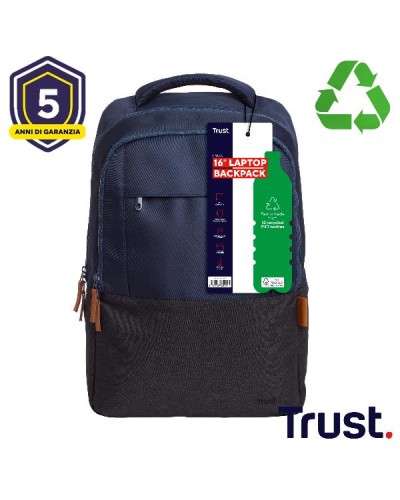 ZAINO LAPTOP/NOTEBOOK FINO A 16" ECO - REALIZZATO CON PET RICICLATO - TRUST LISBOA BLU