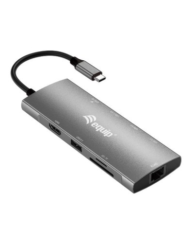 EQUIP - ADATTATORE USB-C 9 in 1, HDMI 4K/60Hz, LAN Gigabit, USB 3.2 GEN1, SD/TF, USB PD 100W