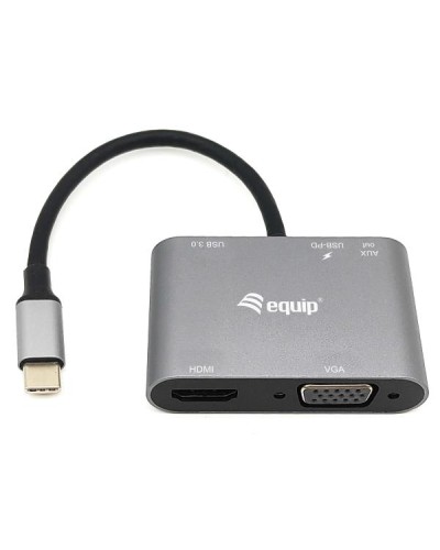 EQUIP - ADATTATORE USB-C 5 in 1, HDMI 4K/30Hz, VGA, USB-C PD 100W, USB 3.0, AUX