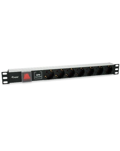 EQUIP - MULTIPRESA 7-BAY SCHUKO (DIN49440), 19" 1U, con Interruttore e Protezione Sovraccarico, Alluminio