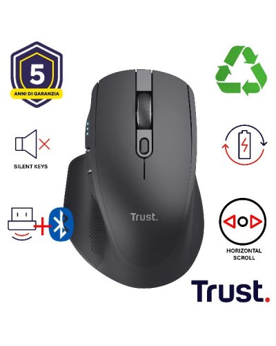 MOUSE WIRELESS RICARICABILE MULTICONNECT BT + WL 2,4GHZ SILENZIOSO - SCROLL ORIZZONTALE - 3200DPI - PLASTICA RICICLATA 60% - TR