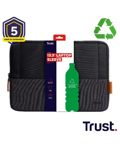 CUSTODIA/SLEEVE 13,3" MORBIDA PER LAPTOP/NOTEBOOK REALIZZATA CON PET RICICLATO - TRUST LISBOA NERA