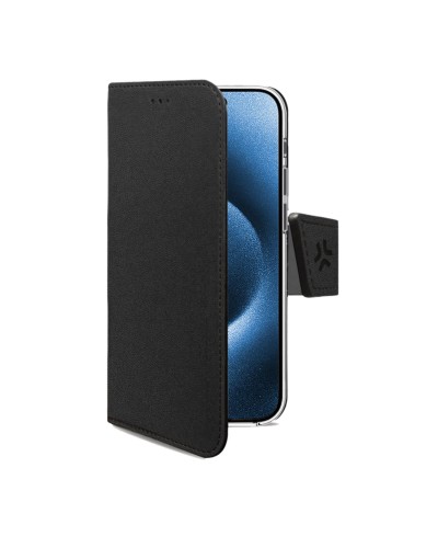 WALLY - Custodia a libro in pelle sintetica con chiusura flap magnetico, slot per carte e funzione stand colore nero compatibil