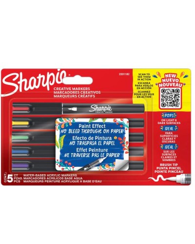 ASTUCCIO 5 MARCATORI CREATIVE MARKERS SHARPIE PUNTA PENNELLO