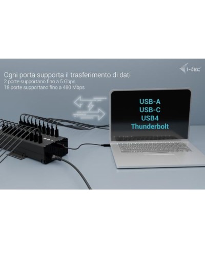HUB Universale USB-C / USB-A a 20 porte USB-C con ricarica 15W per porta, velocità fino a 5Gbps- con alimentatore