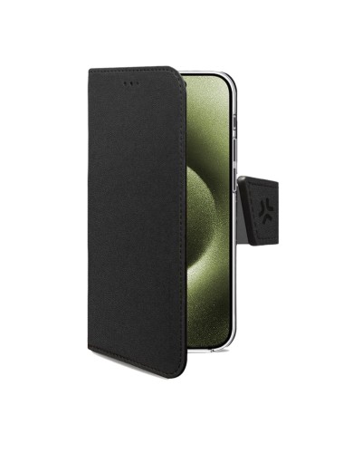 WALLY - Custodia a libro in pelle sintetica con chiusura flap magnetico, slot per carte e funzione stand colore nero compatibil