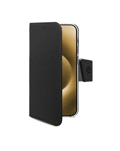 WALLY - Custodia a libro in pelle sintetica con chiusura flap magnetico, slot per carte e funzione stand colore nero compatibil