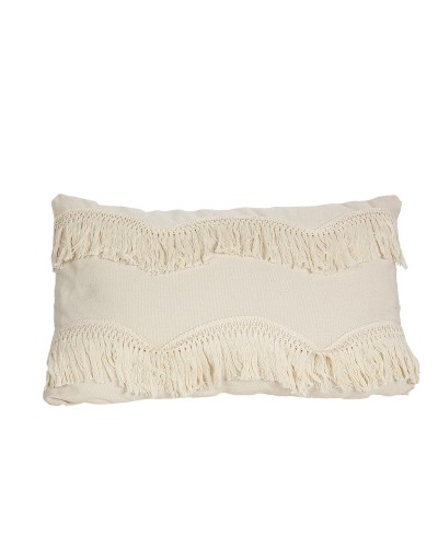 Romimex White Cushion with Fringe: Elegant Touch for Sofas and Armchairs, 30x10x50 cm
