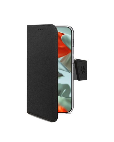 WALLY - Custodia a libro in pelle sintetica con chiusura flap magnetico, slot per carte e funzione stand colore nero compatibil