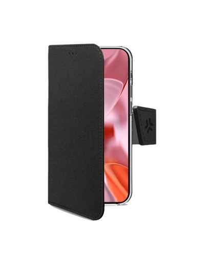 WALLY - Custodia a libro in pelle sintetica con chiusura flap magnetico, slot per carte e funzione stand colore nero compatibil