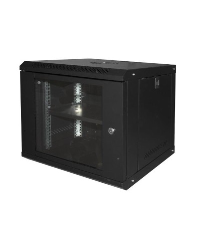 ARMADIO RACK 19" 9U LINK SERIE LIGHT COLORE NERO CON PORTA VETRO (AxPxL) MM 450X400X530 RIPIANO INCLUSO