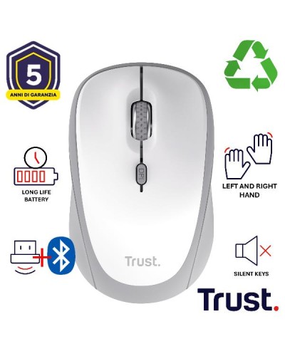 MOUSE WIRELESS  MULTICONNECT 2x BT + 1 WL 2,4GHz  SILENT - DURATA BATTERIA 12 MESI - 1600DPI - PLASTICA RICICLATA 75% -TRUST YV