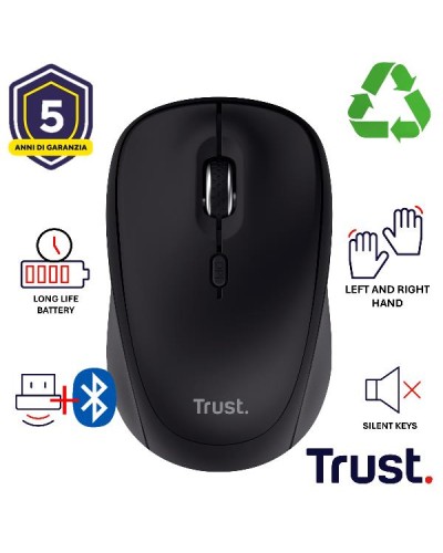 MOUSE WIRELESS  MULTICONNECT 2x BT + 1 WL 2,4GHz  SILENT - DURATA BATTERIA 12 MESI - 1600DPI - PLASTICA RICICLATA 75% -TRUST YV