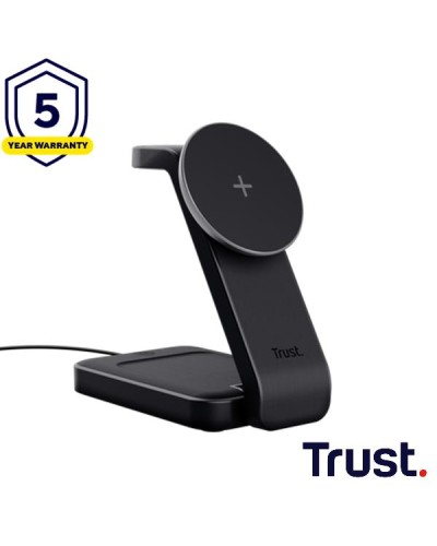 CARICABATTERIA WIRELESS MAGNETICO/MAGSAFE PER IPHONE APPLE WATCH AIRPODS STAND RICHIUDIBILE - TRUST VIRO 3-IN-1 - NERO