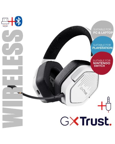 CUFFIA GAMING WIRELESS RICARICABILE CON DOPPIA CONNESSIONE BT + 2,4GHz OVER-EAR, DRIVER 50MM - TRUST GXT493W CARUS - BIANCO