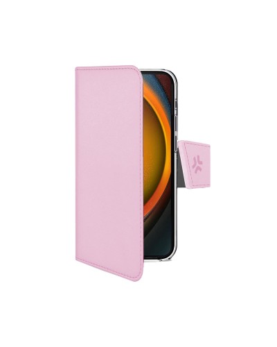 WALLY - Custodia a libro in pelle sintetica con chiusura flap magnetico, slot per carte e funzione stand colore rosa compatibil