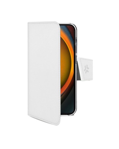 WALLY - Custodia a libro in pelle sintetica con chiusura flap magnetico, slot per carte e funzione stand colore bianco compatib