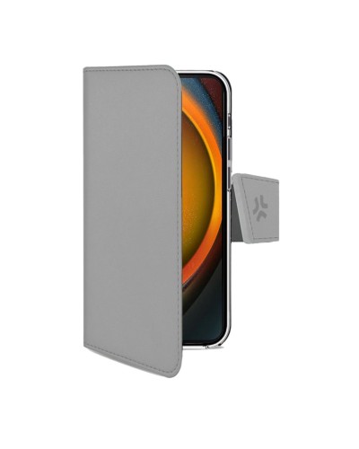 WALLY - Custodia a libro in pelle sintetica con chiusura flap magnetico, slot per carte e funzione stand colore grigio compatib
