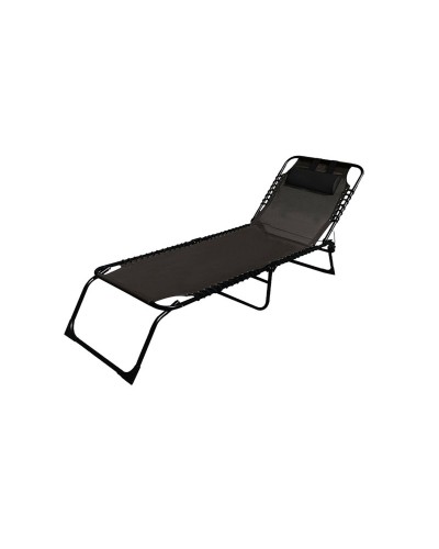 Marbueno Chaise Longue Pliante Acier, Coussin et Dossier Réglables, pour Jardin et Piscine, 190x58x27 cm, Noire
