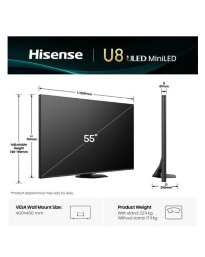 55 U8Q MINI LED 4K UHD SMART VIDAA REFRESH RATE 165HZ