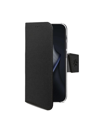 WALLY - Custodia a libro in pelle sintetica con chiusura flap magnetico, slot per carte e funzione stand colore nero compatibil