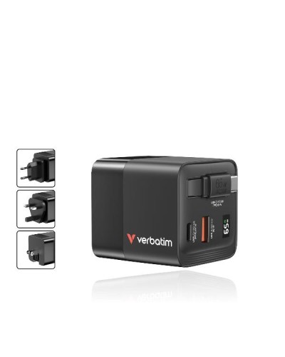 Caricatore GAN 65W 2 porte con cavo usb C incorporato