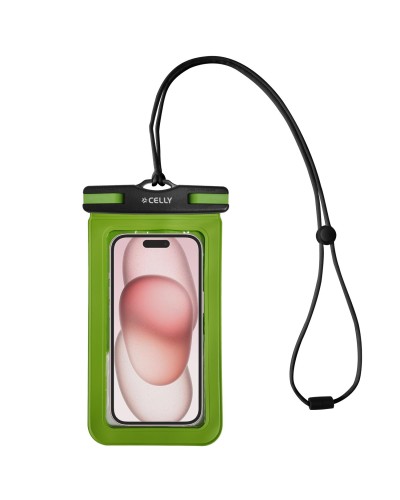 SPLASHBAG25 - Custodia impermeabile per smartphone fino a 7" dimensione display, design trasparente, chiusura ermetica, laccio 