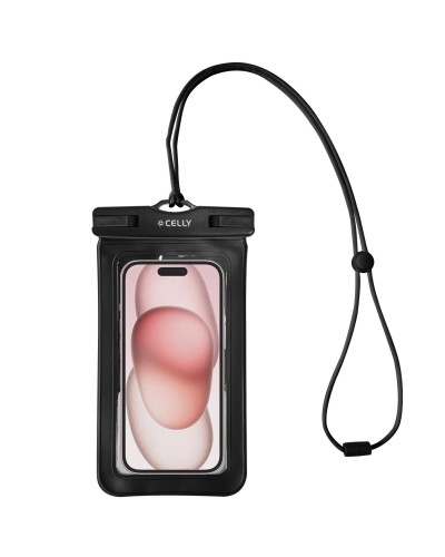 SPLASHBAG25 - Custodia impermeabile per smartphone fino a 7" dimensione display, design trasparente, chiusura ermetica, laccio 