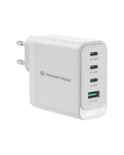 CARICATORE PD USB 4-PORTE 100W GaN, 3x USB-C, 1x USB-A, QC 3.0, PPS, PD 3.0