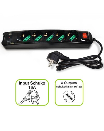 POWER CLEANER 5: INGRESSO SCHUKO - 5 USCITE ITALIA/SCHUKO - 1 PORTA USB-A - 1 PORTA USB-C - TOGETHER ON
