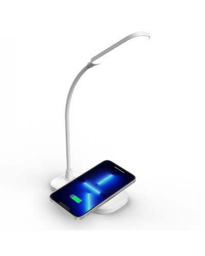 WLLIGHTLAMP - Lampada LED con caricabatteria wireless integrato, potenza massima 10 Watt, tre tonalità di luce, braccio flessi
