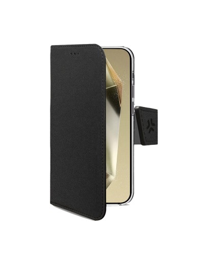 WALLY - Custodia a libro in pelle sintetica con chiusura flap magnetico, slot per carte e funzione stand colore nero compatibil