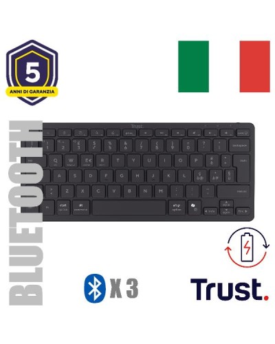 TASTIERA WIRELESS BLUETOOTH RICARICABILE MULTICONNECT 3 BT - LAYOUT ITALIANO - TRUST NADO II - NERA