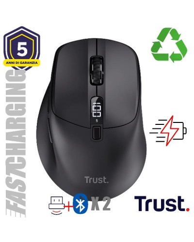 MOUSE WIRELESS RICARICA ULTRAVELOCE 3MIN 24GG - MULTICONNECT WL 2,4GHZ + 2x BT SILENT - PLASTICA RICICLATA 85% - 4000DPI - TRUS