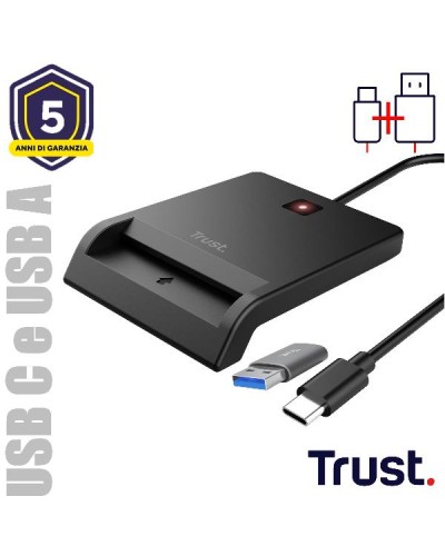 LETTORE DI SMART CARD DNI (TIPO TESSERA SANITARIA) - USB C/USB A - TRUST PRIMO NERO