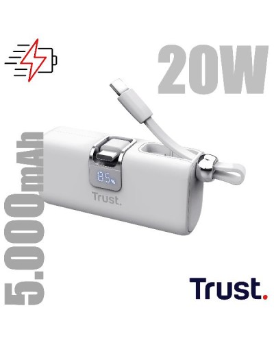 POWERBANK 5.000MAH - TASCABILE - CAVO USB-C PD 20W + 1 USB-C 20W PD 3.0 + PPS + INGRESSO USB-C 18W - TRUST PACTO POWERBANK - BI