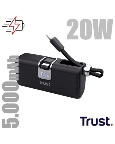 POWERBANK 5.000MAH - TASCABILE - CAVO USB-C PD 20W + 1 USB-C 20W PD 3.0 + PPS + INGRESSO USB-C 18W - TRUST PACTO POWERBANK - NE