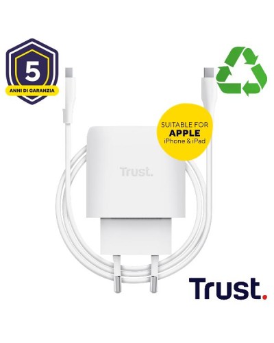 ALIMENTATORE 45W USB-C PER APPLE - PLASTICA RICICLATA 50% - TRUST MAXO F/APPLE BIANCO