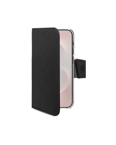 WALLY - Custodia a libro in pelle sintetica con chiusura flap magnetico, slot per carte e funzione stand colore nero compatibil