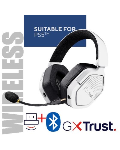 CUFFIA GAMING WIRELESS RICARICABILE PLAYSTATION® COMPATIBILE, CON DOPPIA CONNESSIONE BT + 2,4GHz OVER-EAR, DRIVER 50MM - TRUST