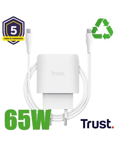 ALIMENTATORE/CARICABATTERIA 45W USB-C GAN - CAVO RICARICA INCLUSO - PLASTICA RICICLATA 50% - TRUST MAXO - BIANCO