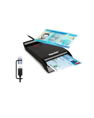 HUSCR-NFCX  Lettore USB-A + USB-C di Smart Card a Contatto e Wireless NFC Carta Identità CIE 3.0, CNS, TS