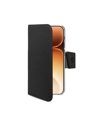 WALLY - Custodia a libro in pelle sintetica con chiusura flap magnetico, slot per carte e funzione stand colore nero compatibil