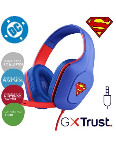 CUFFIE GAMING CABLATE JACK 3,5MM MULTIPIATTAFORMA, SUPERMAN LICENZIATE DC, DRIVER 50MM - TRUST GXT415SM ZIROX - BLU